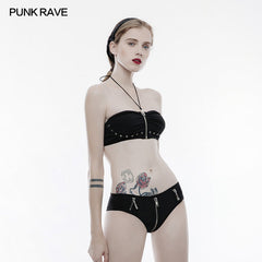 WS-250 Personality Swimwear Punk Accessories Stretch Swimsuit Top With Detachable Straps?-??Punk Rave Clothing