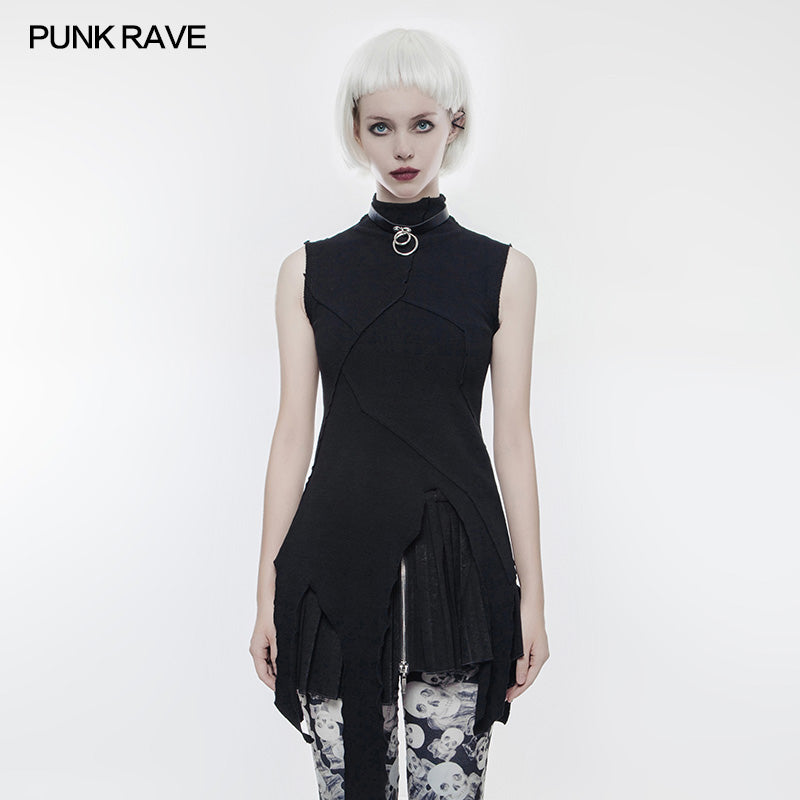 OPT-140 Dark Multi-level Segmentation Long Punk T-shirt?-??Punk Rave Clothing
