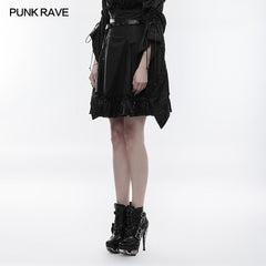 WQ-353 High Waist Short Punk Skirt With Detachable Leather Belt?-??Punk Rave Clothing