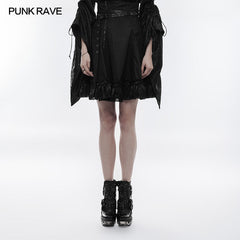 WQ-353 High Waist Short Punk Skirt With Detachable Leather Belt?-??Punk Rave Clothing
