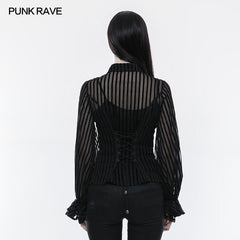 WY-823 Transparent Striped Punk Shirt Steampunk Blouse?-??Punk Rave Clothing