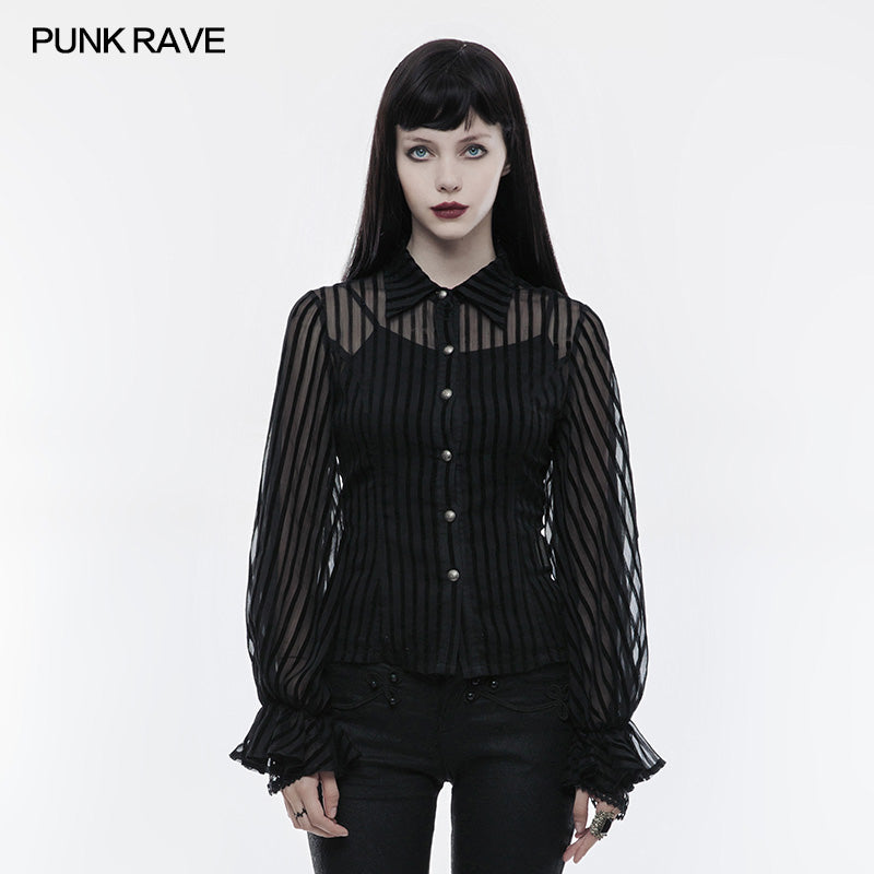 WY-823 Transparent Striped Punk Shirt Steampunk Blouse?-??Punk Rave Clothing