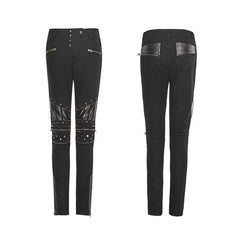K-258 black Steampunk Leather Stitching Rivets Sexy Punk Pants?-??Punk Rave Clothing