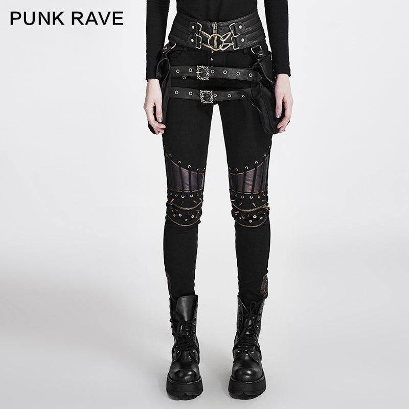 K-258 black Steampunk Leather Stitching Rivets Sexy Punk Pants?-??Punk Rave Clothing