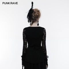 OT-498 Soft Modal And Lace Fabric Gothic T-shirt Women Blouse?-??Punk Rave Clothing