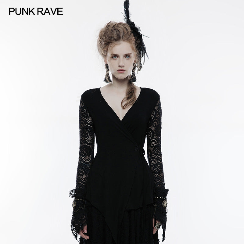OT-498 Soft Modal And Lace Fabric Gothic T-shirt Women Blouse?-??Punk Rave Clothing