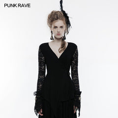 OT-498 Soft Modal And Lace Fabric Gothic T-shirt Women Blouse?-??Punk Rave Clothing