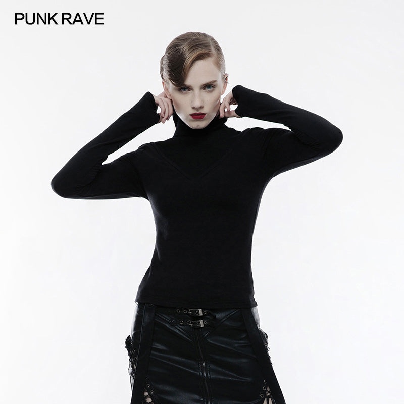 OPT-182 Soft Knitted V Shape Punk T-shirt High Collar Blouse?-??Punk Rave Clothing