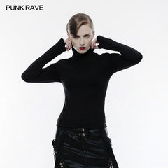 OPT-182 Soft Knitted V Shape Punk T-shirt High Collar Blouse?-??Punk Rave Clothing