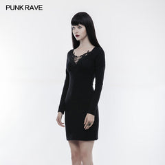 WQ-343 Daily Stretch Cotton Knit Fabric Gothic Dress?-??Punk Rave Clothing