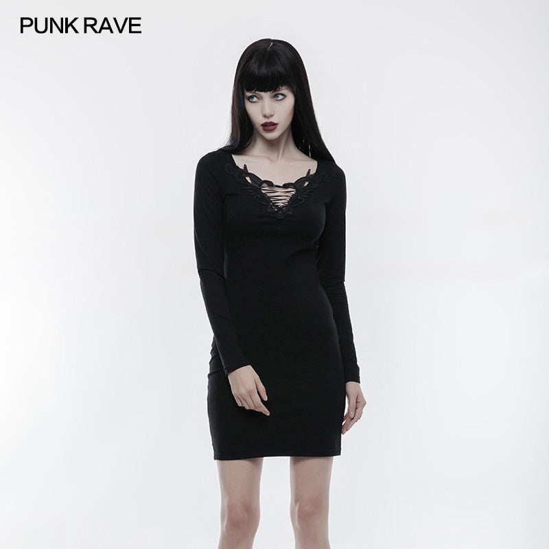 WQ-343 Daily Stretch Cotton Knit Fabric Gothic Dress?-??Punk Rave Clothing