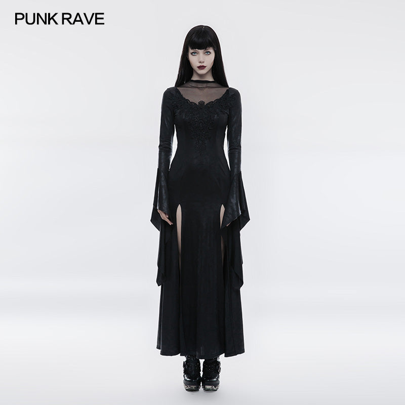 WQ-349 Gorgeous black High Split Lace Gothic Dress?-??Punk Rave Clothing