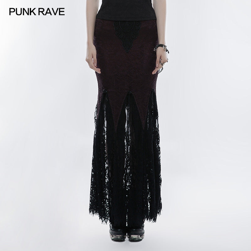WQ-344 Gorgeous Elastic Dark Streaks Lace Gothic Skirt?-??Punk Rave Clothing