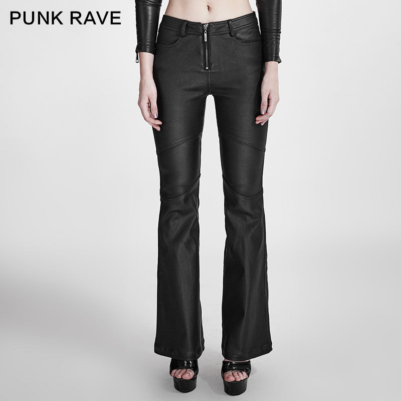 K-260 black Vogue Adhesive Light Bell-bottomed Simple Close-fitting Punk Pants?-??Punk Rave Clothing