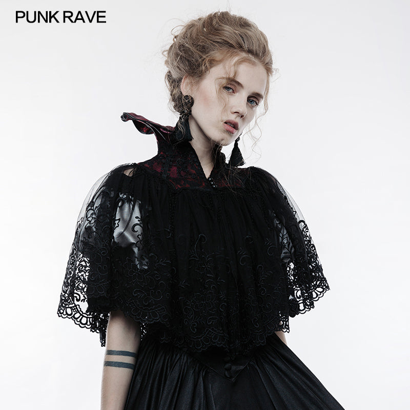 WY-834 Embroidered Lace Bat Short Cloak Gothic Coat?-??Punk Rave Clothing
