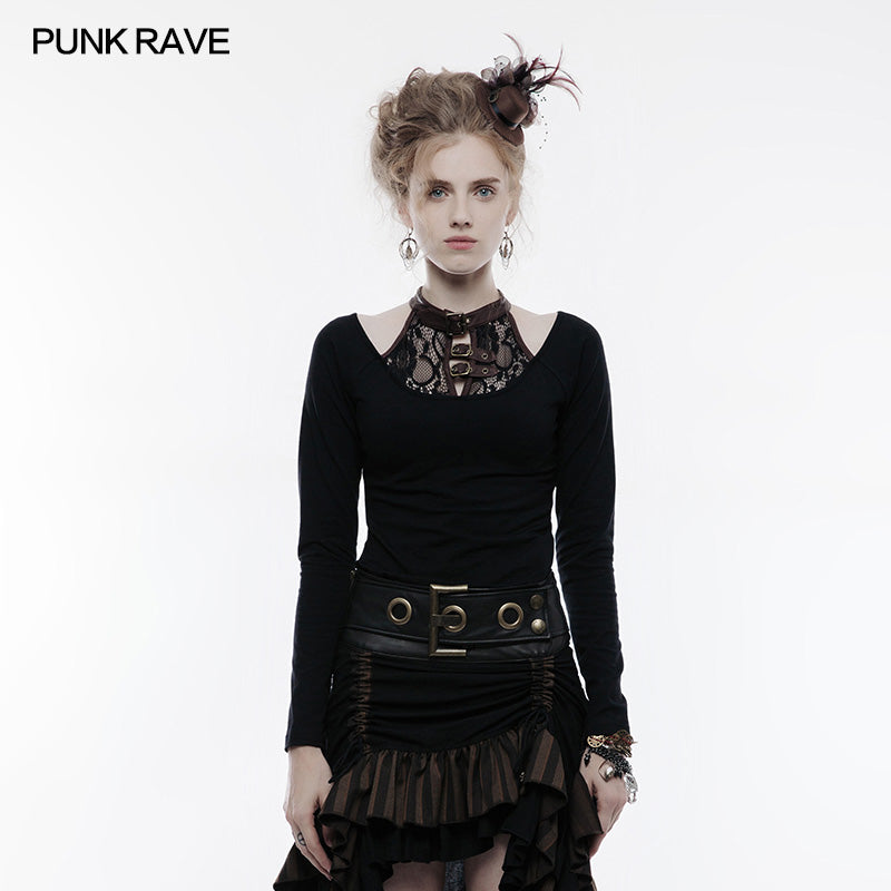 WT-491 Steampunk Simple All-match Long Sleeve Punk T-shirt?-??Punk Rave Clothing