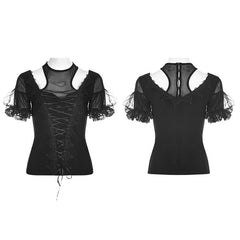 WT-490 Gorgeous Stretch Blouse Short Sleeve Gothic T-shirt With Lace?-??Punk Rave Clothing
