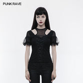 WT-490 Gorgeous Stretch Blouse Short Sleeve Gothic T-shirt With Lace?-??Punk Rave Clothing