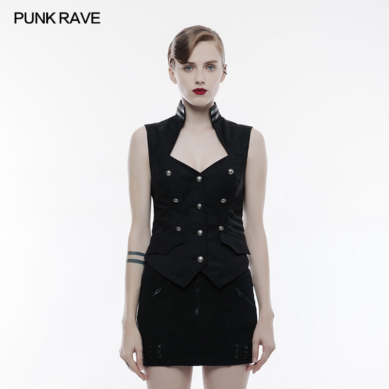 WY-774 Striped Woven Fabric Military Uniform Sleeveless Punk Vest?-??Punk Rave Clothing