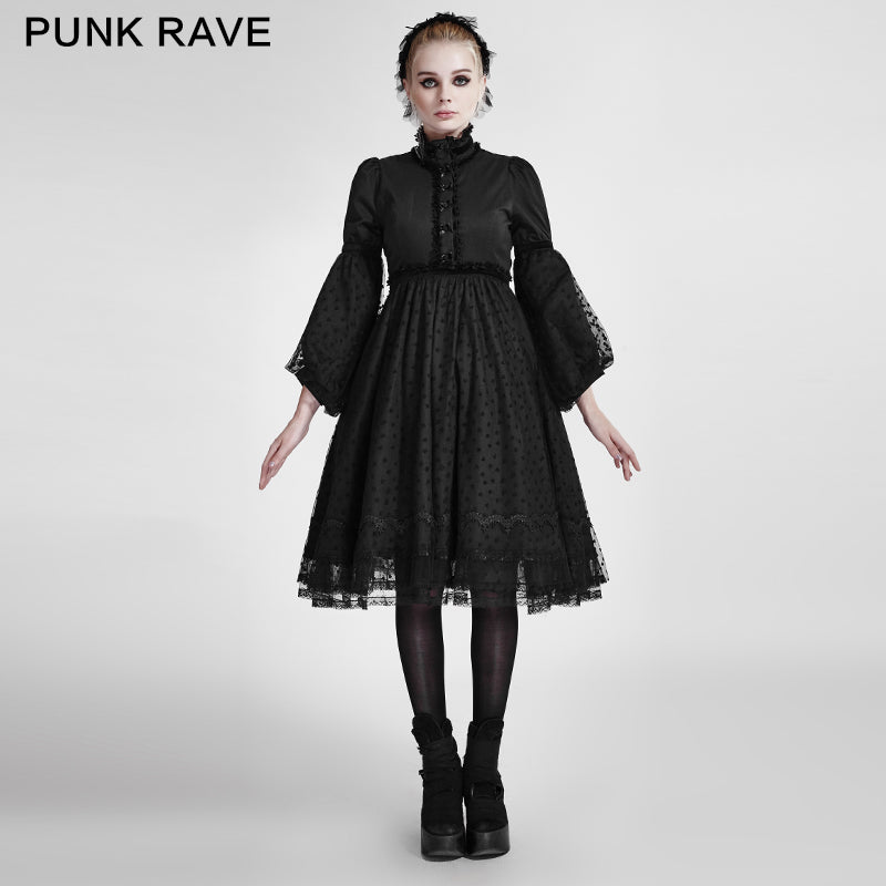 LQ-076 Lovely Puff Sleeves Lace Lolita Dress?-??Punk Rave Clothing