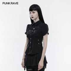 WY-827 Handsome Elastic Crack Leather Punk Shirt For Women?-??Punk Rave Clothing