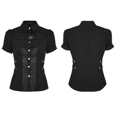WY-827 Handsome Elastic Crack Leather Punk Shirt For Women?-??Punk Rave Clothing