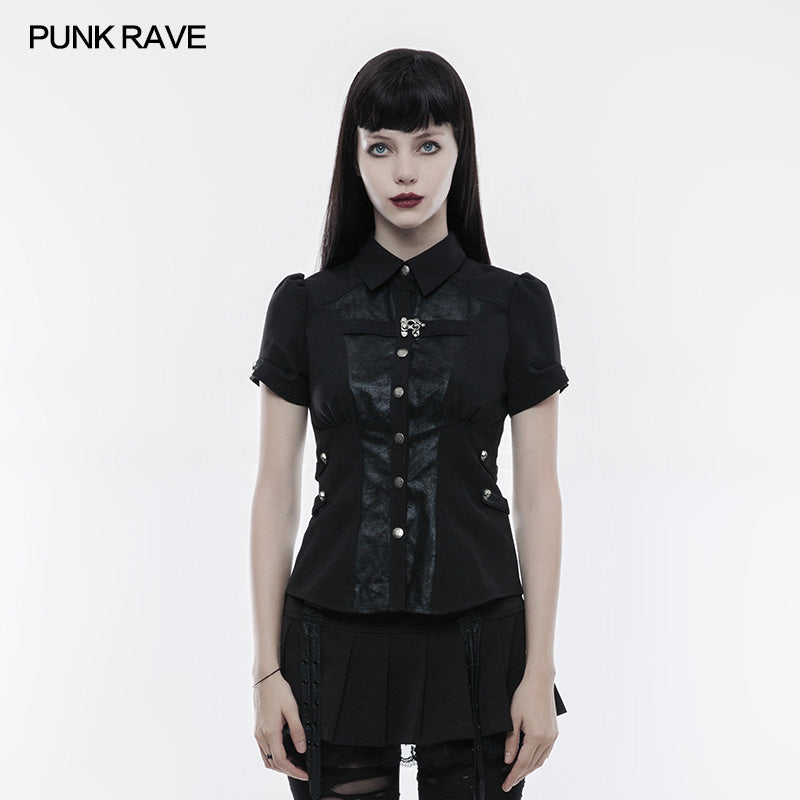 WY-827 Handsome Elastic Crack Leather Punk Shirt For Women?-??Punk Rave Clothing