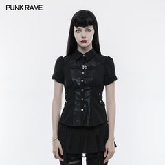 WY-827 Handsome Elastic Crack Leather Punk Shirt For Women?-??Punk Rave Clothing