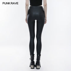 WK-293 Elastic Gothic Pants Skull Embroidered Leather Leggings?-??Punk Rave Clothing