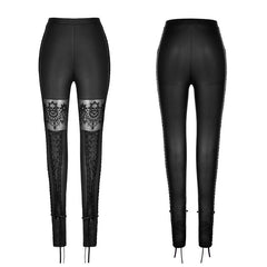 WK-293 Elastic Gothic Pants Skull Embroidered Leather Leggings?-??Punk Rave Clothing