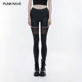 WK-293 Elastic Gothic Pants Skull Embroidered Leather Leggings?-??Punk Rave Clothing