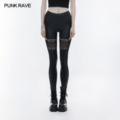 WK-293 Elastic Gothic Pants Skull Embroidered Leather Leggings?-??Punk Rave Clothing