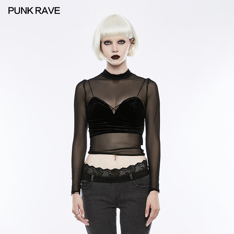 OPT-151 Sexy Perspective Joker Punk T-shirt With Small Stand-Collar?-??Punk Rave Clothing