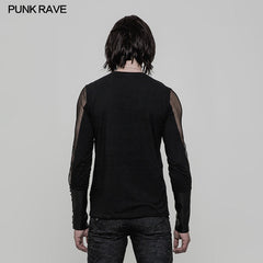 OT-516 Daily Elastic Knitted Punk T-shirt With Mesh Stitching?-??Punk Rave Clothing