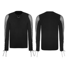 OT-516 Daily Elastic Knitted Punk T-shirt With Mesh Stitching?-??Punk Rave Clothing