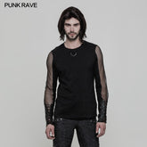 OT-516 Daily Elastic Knitted Punk T-shirt With Mesh Stitching?-??Punk Rave Clothing