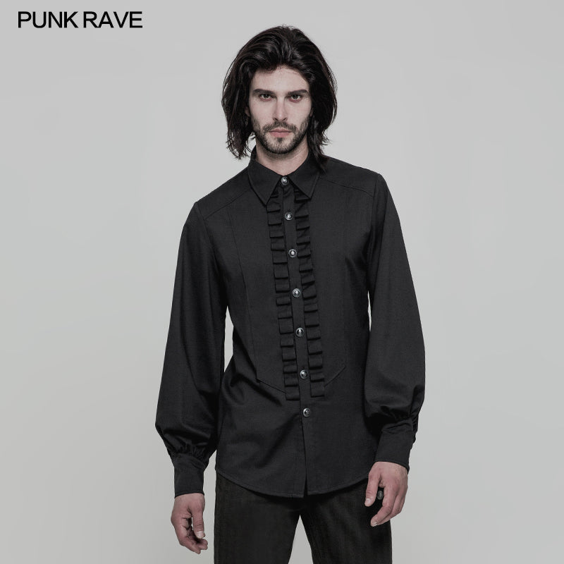 WY-846 Uniform Long Sleeve Gothic Shirt With Pleated Decoration?-??Punk Rave Clothing