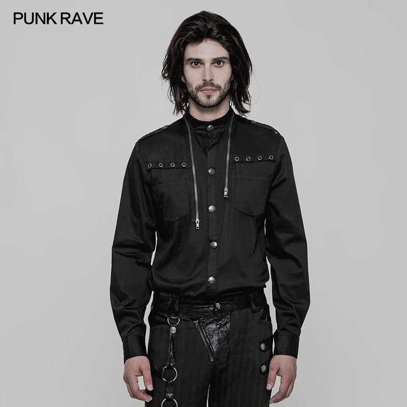 WY-864 Pure Cotton Elastic Uniform Punk Shirt With Zipper On The Neckline?-??Punk Rave Clothing