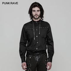 WY-864 Pure Cotton Elastic Uniform Punk Shirt With Zipper On The Neckline?-??Punk Rave Clothing