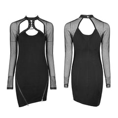 WQ-348 Super-elastic Sexy Inclined Pendulum Punk Dress With Mesh Sleeves?-??Punk Rave Clothing
