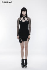 WQ-348 Super-elastic Sexy Inclined Pendulum Punk Dress With Mesh Sleeves?-??Punk Rave Clothing