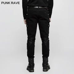 K-264 For Men Cool Part Of Leather Long Punk Pants?-??Punk Rave Clothing