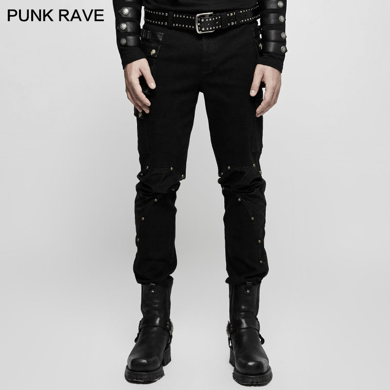 K-264 For Men Cool Part Of Leather Long Punk Pants?-??Punk Rave Clothing