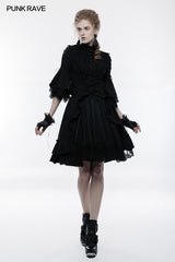 WLQ-082 Lolita Bubble Jacquard Gothic Skirt With Ribbon?-??Punk Rave Clothing