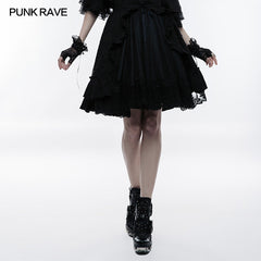 WLQ-082 Lolita Bubble Jacquard Gothic Skirt With Ribbon?-??Punk Rave Clothing