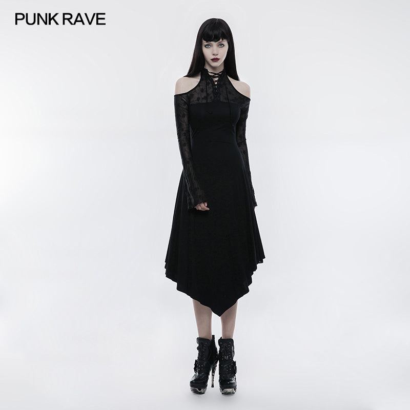 OPQ-250 Dark Lace Spliced Sexy Off Shoulder Gothic Dress?-??Punk Rave Clothing