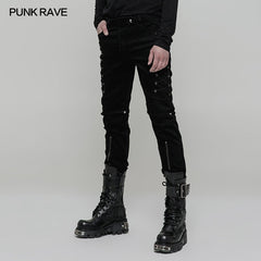 WK-315 Cowboy Elastic Denim Trousers Punk Jeans With Hollow-out Design?-??Punk Rave Clothing