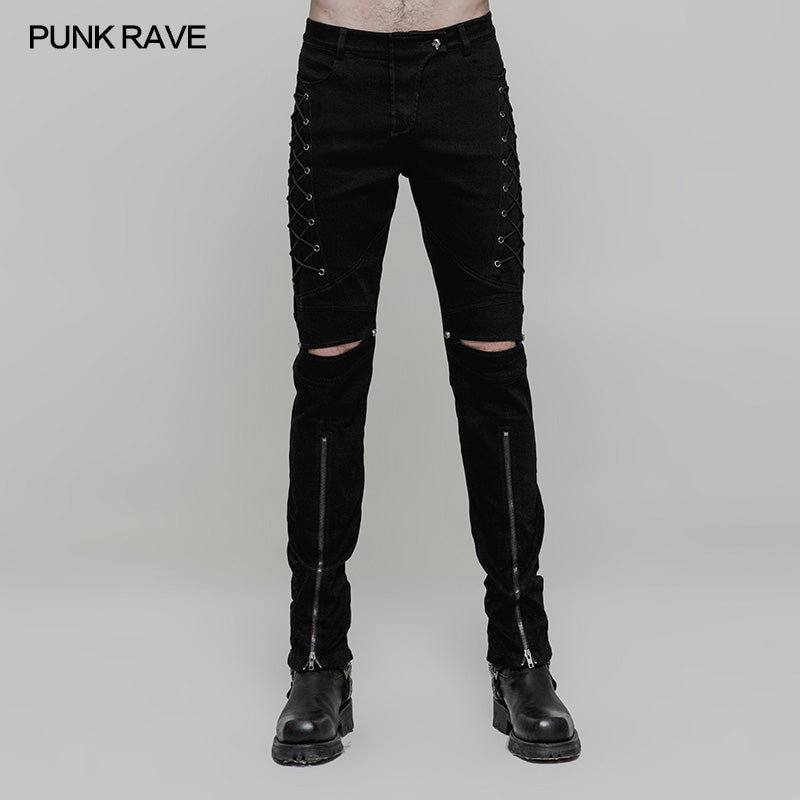 WK-315 Cowboy Elastic Denim Trousers Punk Jeans With Hollow-out Design?-??Punk Rave Clothing