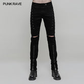 WK-315 Cowboy Elastic Denim Trousers Punk Jeans With Hollow-out Design?-??Punk Rave Clothing
