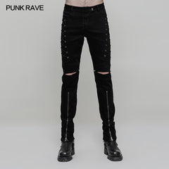 WK-315 Cowboy Elastic Denim Trousers Punk Jeans With Hollow-out Design?-??Punk Rave Clothing